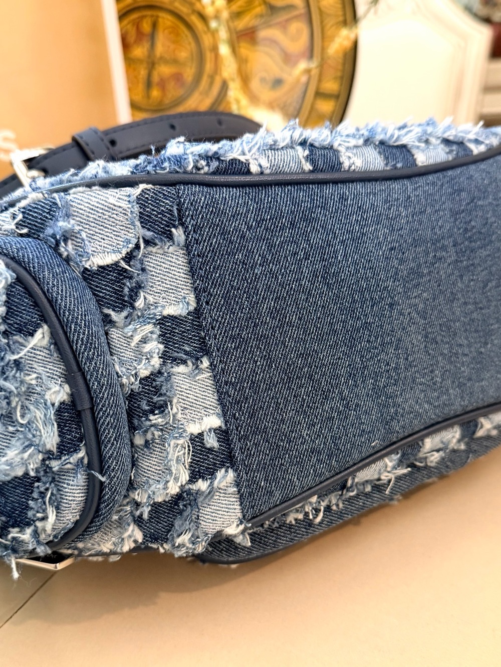 Michael Kors Frayed Denim Patchwork Shoulder Bag in Blue - Picture 11 of 16